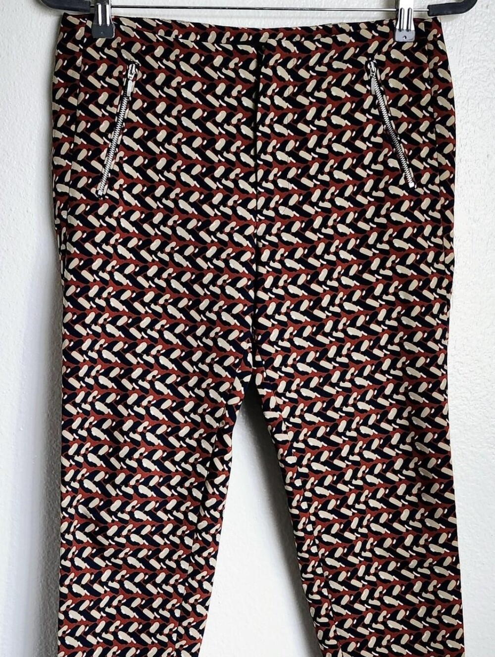 Zara Geometric Print Cigarette Pants Medium Retro Mod Ankle Pants - Picture 3 of 7